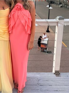 Women's Coral Maxi Dress with Ruffle Halter